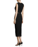 Sleeveless Check Lace Midi Dress, Black