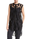 Sleeveless Sheer Patterned Tunic, Black
