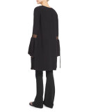 Fluted-Sleeve Tie-Front Jacket, Black