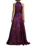 Sleeveless Floral Silk Organza Gown, Magenta