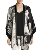 Yuzen Floral-Print Silk Wrap, Multi Pattern