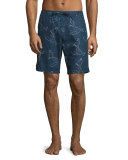 Lawrence Paddlin' Print Relaxed-Fit Swim Trunks, Navy