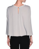 Bracelet-Sleeve Rolled-Collar Blouse, Light Gray