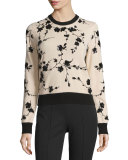 Long-Sleeve Embellished Cashmere Sweater, Nude