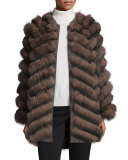 Reversible/Packable Fox Fur Long Coat, Black