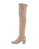 Suede Metal-Heel Over-The-Knee Boot, Argilla