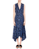 Sleeveless Marrakech-Print Midi Dress, Cobalt/Lavender Marrakech