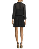 Pima Silk Georgette Lace-Inset Dress, Caviar