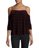 Isabeli Velvet Cold-Shoulder Top, Berry
