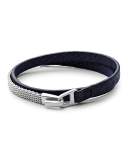 Moore Medium Leather & Chain Mesh Wrap Bracelet, Navy