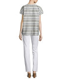 Lula Short-Sleeve Striped Blouse, Mica/Multi