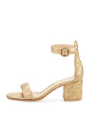 Versilia Quilted Metallic Mid-Heel Sandal, Glam