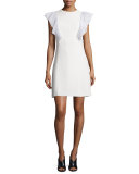 Ruffled Flutter-Sleeve Crepe Dress