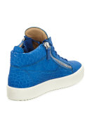 Men's Crocodile-Embossed Leather Mid-Top Sneaker