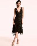 Sleeveless Embellished Lace Midi Dress, Black