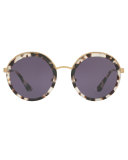 Trimmed Monochromatic Round Sunglasses
