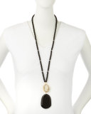Agate Beaded Pendant Necklace w/ White Druzy