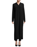 Crinkled Crepe Maxi Shirtdress, Black