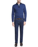 Five-Pocket Straight-Leg Denim Jeans, Indigo