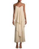 Bernadine Tiered Chiffon Slip Gown, Palomino