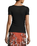 Short-Sleeve Illusion-Neck Top, Black