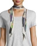 Feathers Super Skinny Silk Scarf, Ivory