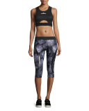 Run ClimaLite® 3/4-Length Floral-Print Compression Tights, Black