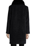 Textured Fox-Trim Coat, Charcoal/Black