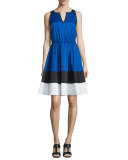 sleeveless colorblock stretch-cotton fit & flare dress