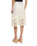 Mixed-Stitched Tassel Skirt, Off White