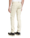 Destroyed Stretch Biker Denim Jeans, Sand