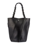 Hex Medium Whipstitch Leather Bucket Bag, Black
