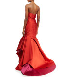 Strapless Colorblock Ball Gown, Fire/Magenta