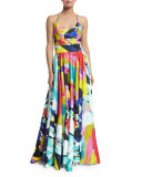Sleeveless V-Neck Floral-Print Gown, Multi Colors