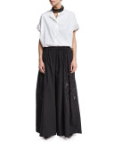 Paillette-Embellished Wide-Leg Pants, Black