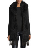 Rabbit & Lamb Fur Fringe Vest, Black