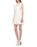 Keyhole-Neck Pleated Sleeveless Dress, Moonstone