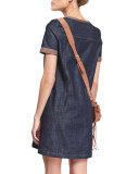 Short-Sleeve Chambray Mini Dress, Indigo