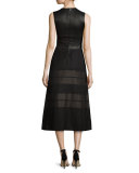 Sleeveless Contrast-Striped Midi Dress, Black/Bronze