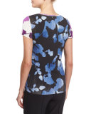 Short-Sleeve Orchid-Print Pullover Top, Multi Colors