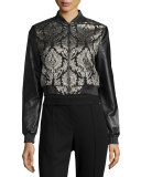 Redell Metallic-Embroidered Leather Bomber Jacket