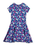 Blossom Vignette Fit-and-Flare Jersey Dress, Pink/Blue