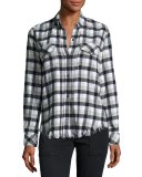 Perfect Plaid Fray-Hem Shirt, Black