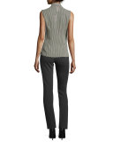 Sleeveless Peplum-Back Denim Top, White