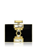Jazz Age Ridged Rectangle Marble Resin Clutch Bag, Black
