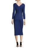 Ruched V-Neck Midi Dress, Royal Blue