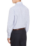 Box Check Mitered-Cuff Dress Shirt, White/Blue