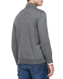 Fine-Gauge Full-Zip Sweater, Gray 