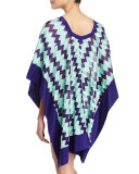 Chevron-Knit Poncho Coverup, Blue