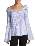 Persephone Striped Décolleté Shirt, Blue/White